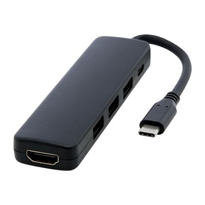LOOP MEDIA ADAPTER -Adaptateur multimédia en plastique recyclé Loop RCS USB 2.0-3.0 avec port HDMI