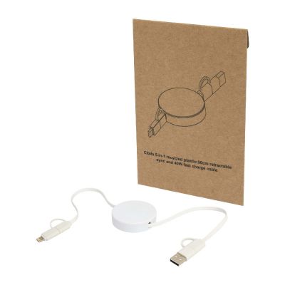 W CITALA -Câble rétractable 5 en 1 Citala en plastique recyclé de 90 cm pour la synchronisation des données et la charge rapide de 40 W