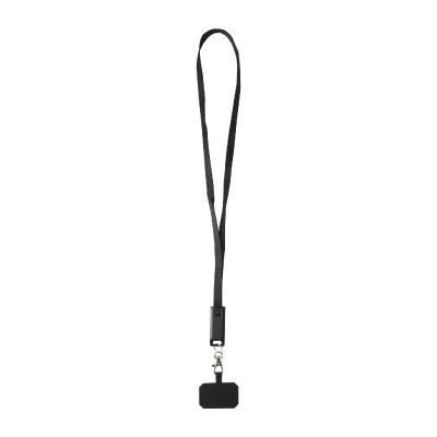 SMARTLANYARD SYNC -Tour de cou pour smartphone Franz en plastique recyclé avec synchronisation des données intégrée et câble 5 en 1 pour charge