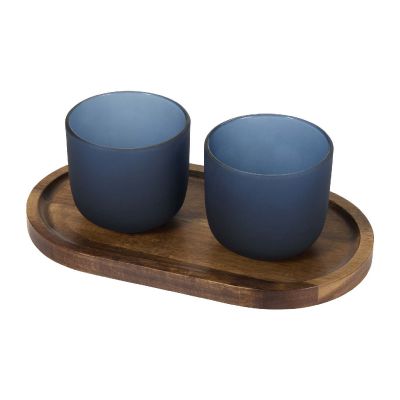 MALE -Plateau de service en bois et tasses en verre en finition mate