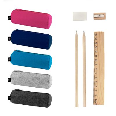 NOMAD - Trousse multi-usages en feutre recyclé (100% rPET) avec règle, crayons, gomme et taille-crayon