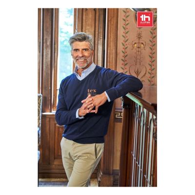 THC MILAN - Pull col V pour homme en coton et polyamide