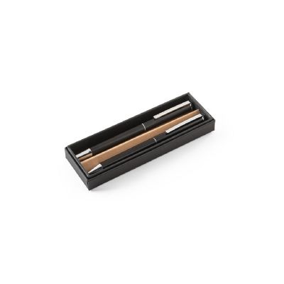 LEAH - Parure de stylo à bille et de roller en aluminium (94% rAL) avec clip