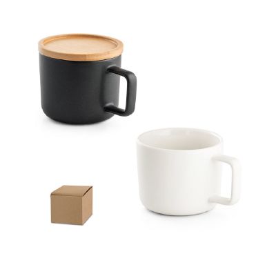 FANGIO - Tasse en céramique 220 mL avec couvercle et base en bambou