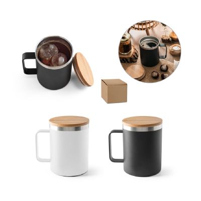 LAUDA - Mug en acier inoxydable recyclé à 90% avec couvercle en bambou 420 mL