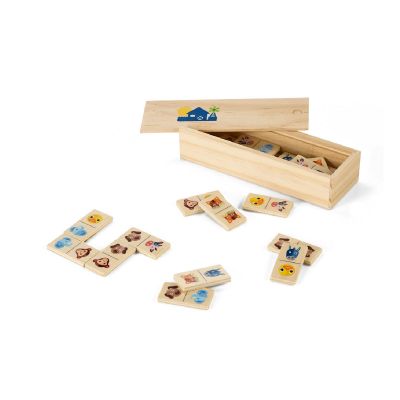 DOMIN - Jeu de dominos en bois pour enfants avec 28 des dessins d'animaux