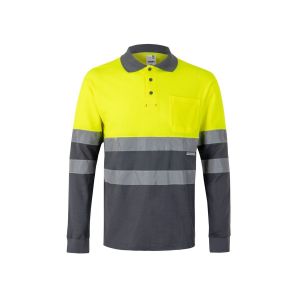 VL PLUTO - Polo piqué bicolore (150g/m²) à manches longues, en coton (55%) et polyester (45%)