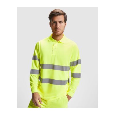 BOLZANO - Polo technique manches longue haute visibilité avec deux bandes refléchissantes sur manches