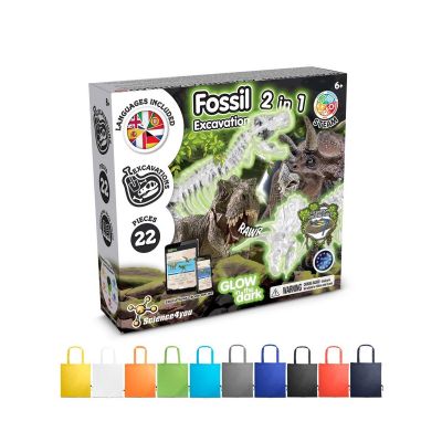 2 in 1 Fossil Excavation Kit V - Jeu éducatif livré avec un sac cadeau pliable en 190T