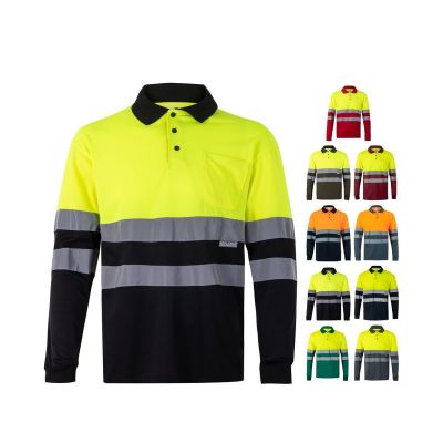 VL VULCAN - Polo bicolore (160g/m²) à manches longues, en polyester (100%)