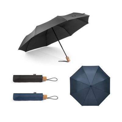 RIVER - Parapluie pliable en rPET avec manche en bois