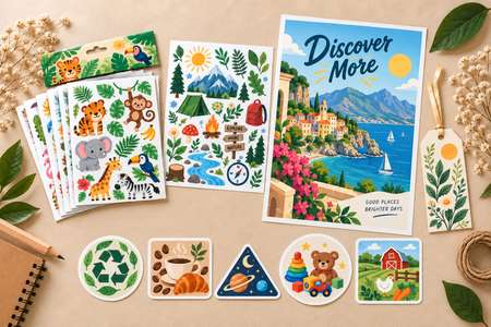Autocollant et étiquette personnalisés : différentes formes et affiche touristique A4