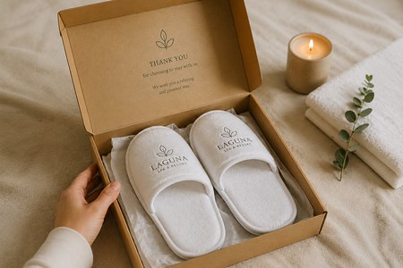 Chaussons personnalisés coffret cadeau spa hôtel