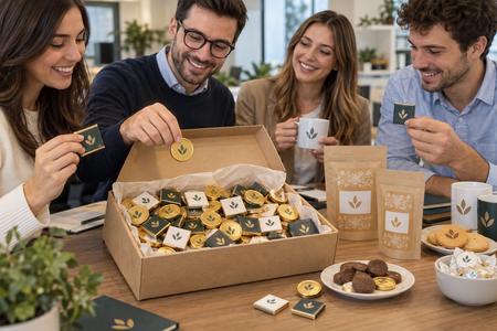 Chocolats personnalisés partagés entre collègues au bureau