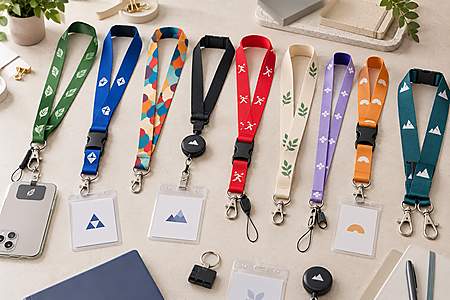 Comparaison de lanyards personnalisés en différents modèles et couleurs