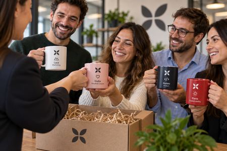 Mugs personnalisés offerts aux employés au bureau