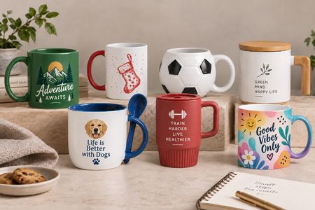 Mugs personnalisés de différents modèles, couleurs et motifs