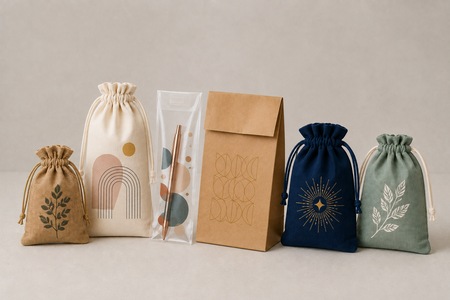 Pochettes cadeaux personnalisées en jute, coton, papier kraft et PVC