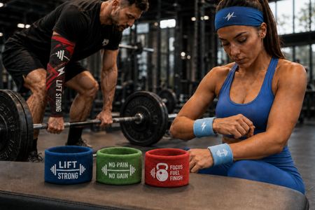 Athlètes en salle de sport avec poignets personnalisés, bandeau et manchon