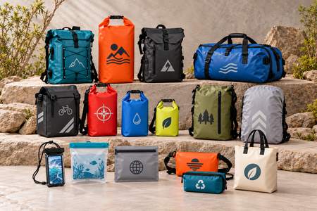 Différents modèles de sacs étanches personnalisés aux couleurs variées.