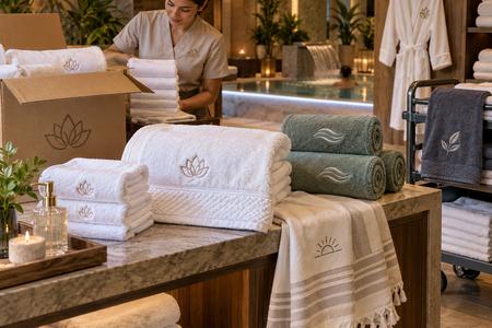 Serviettes personnalisées pour hôtel et spa lors d’une nouvelle livraison