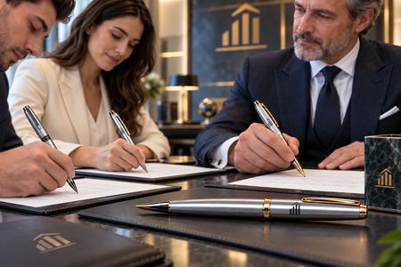 Stylos roller personnalisés utilisés pour signer des documents dans une banque