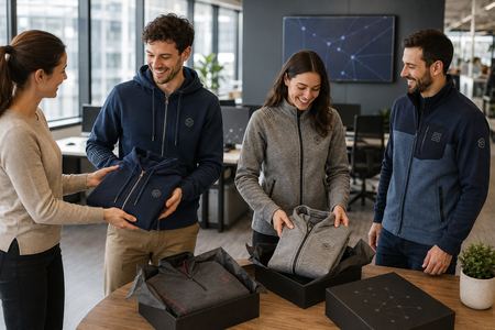 Sweats zippés personnalisés offerts dans une entreprise informatique